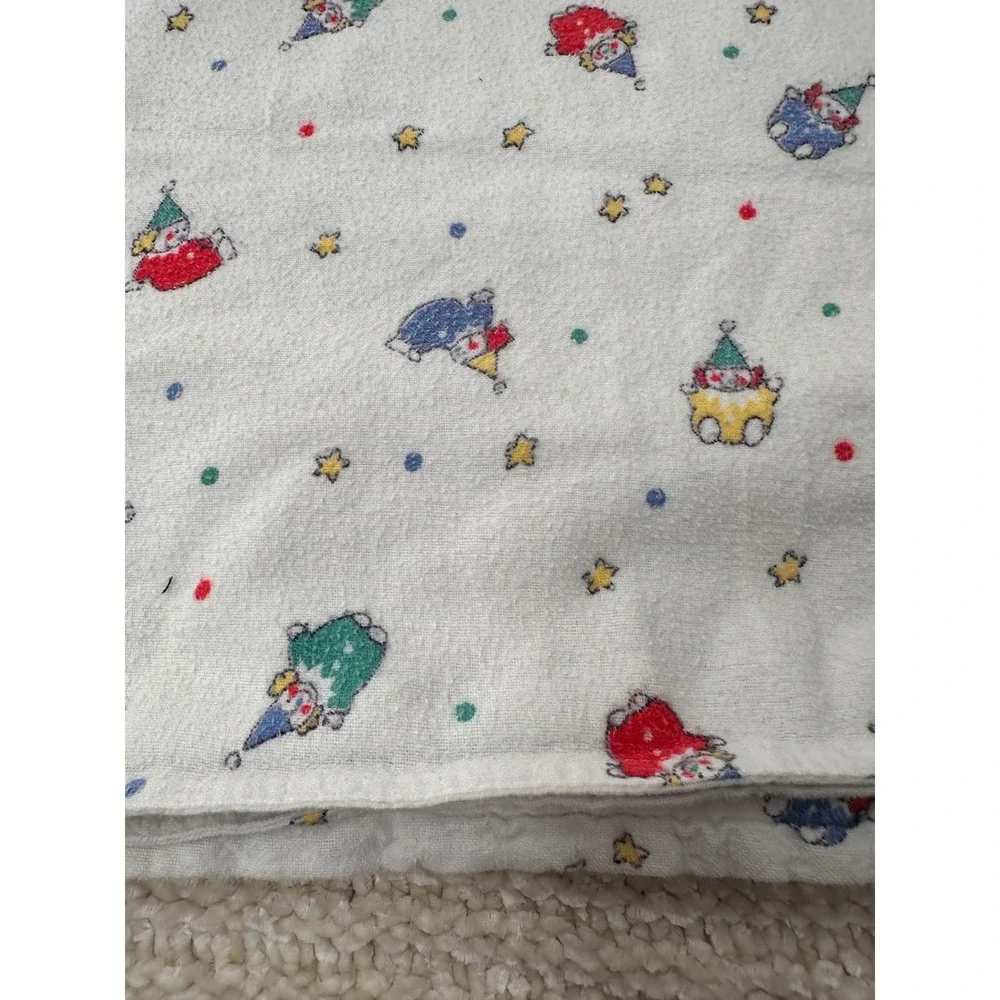 Vintage Baby Receiving Blanket‎ Circus Clown Stars White Flannel Lovey 36x41 Toy